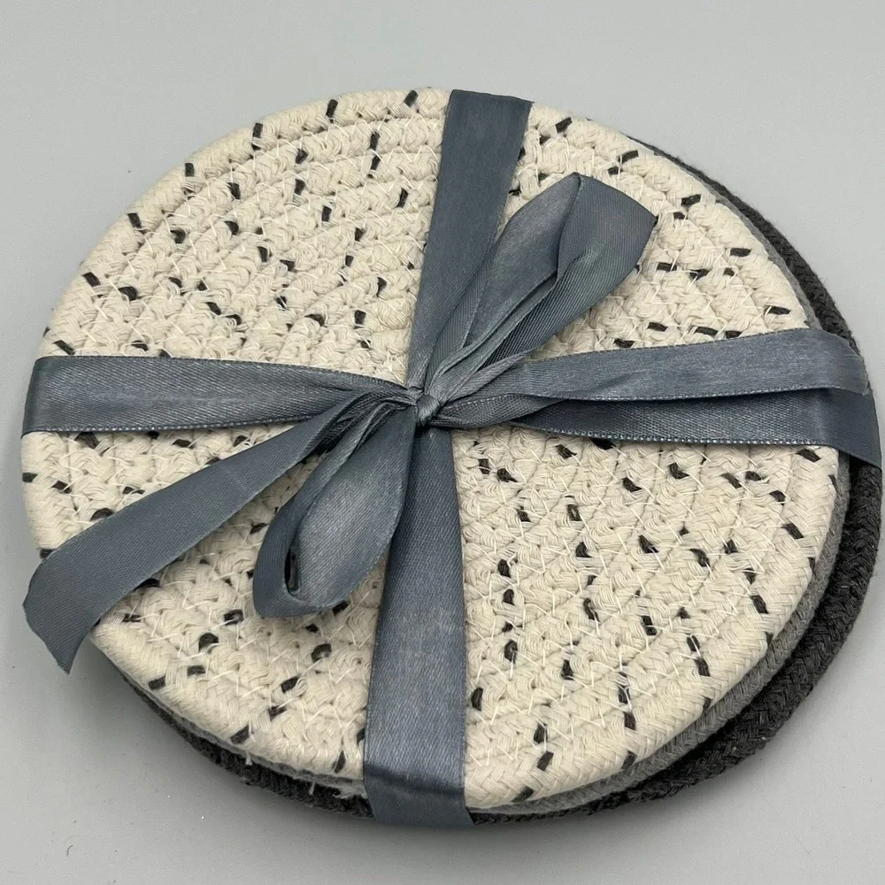 Set of 3 Braided Cotton Pot Holders Trivets Gray 7in Kitchen Hot Pads New
